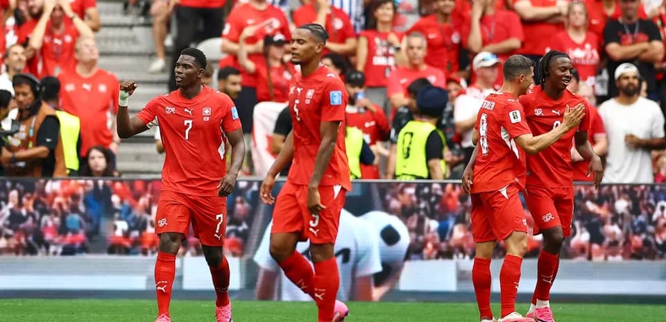 Swiss players celebrating during World Cup match