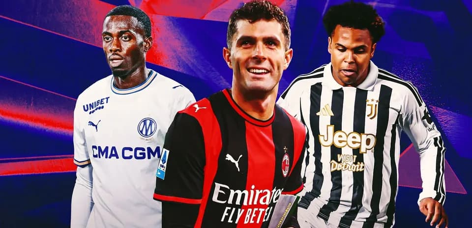 Three football players in club jerseys on colorful background