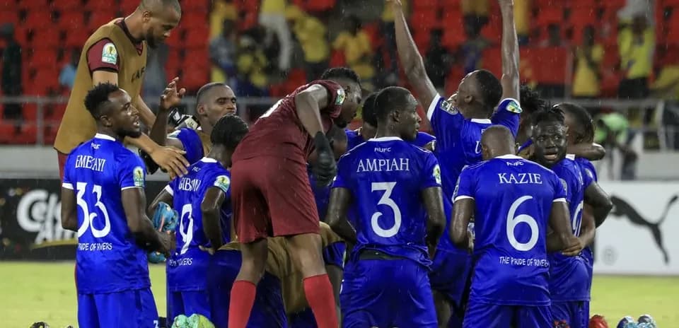 Rivers United players celebrating a victory