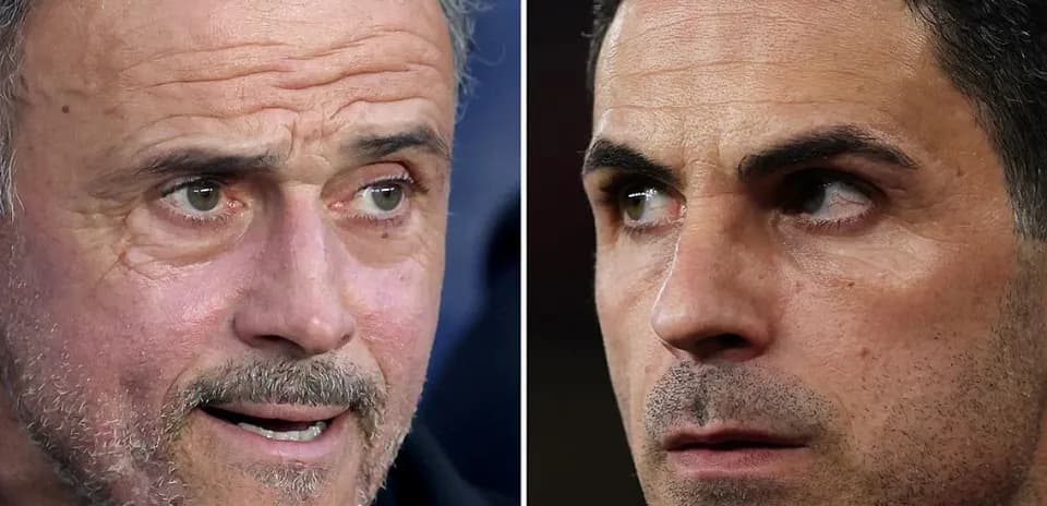 Two football managers in intense expressions