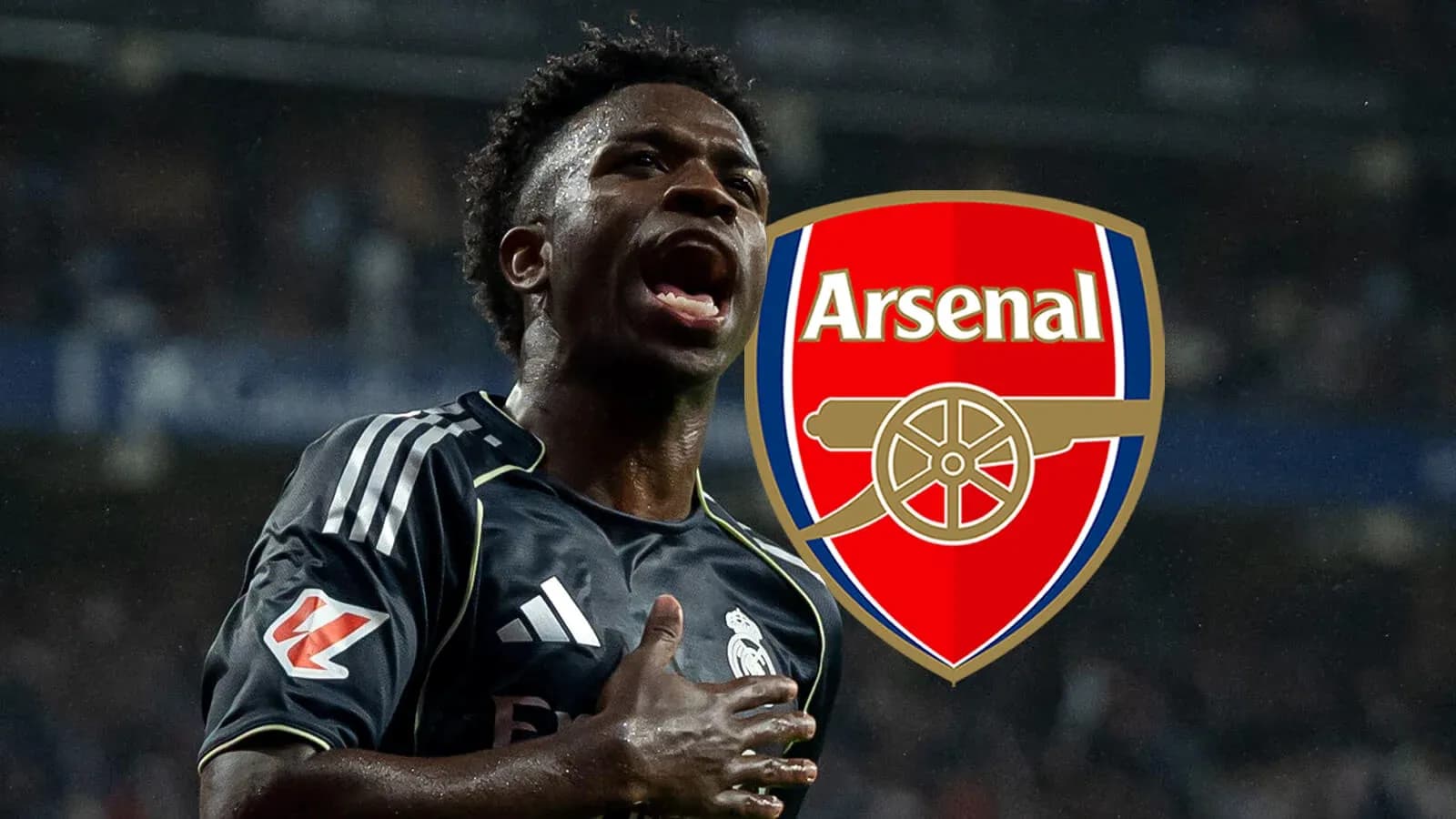 Player celebrating with Arsenal logo in background