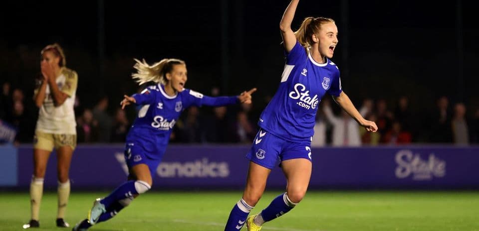Everton W player celebrating a goal