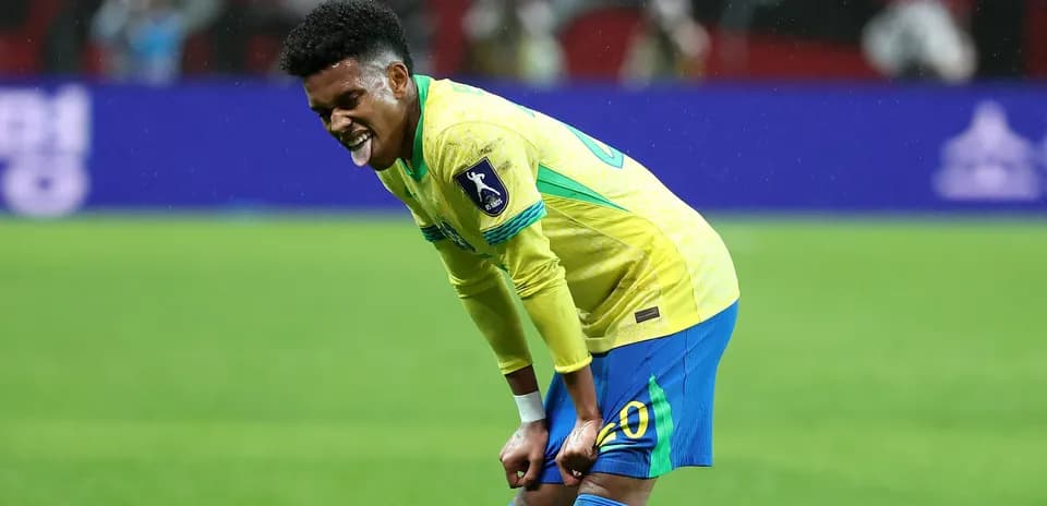 Brazilian player reacting during match on field