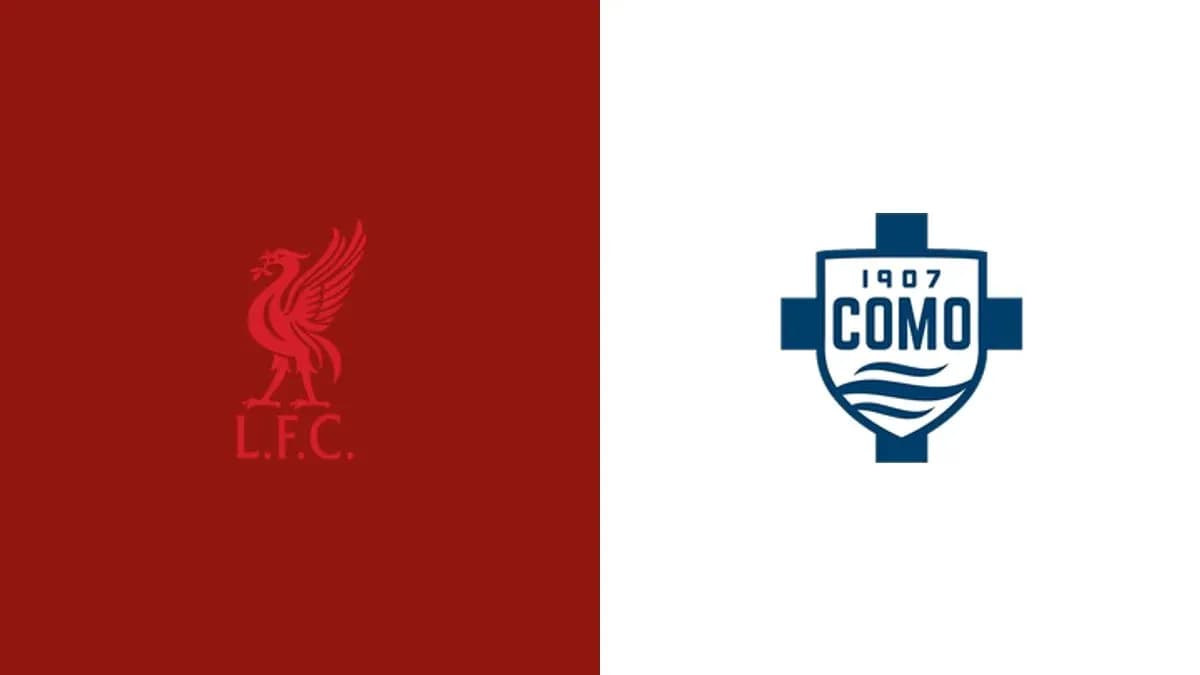 Logos of Liverpool FC and Como 1907 side by side