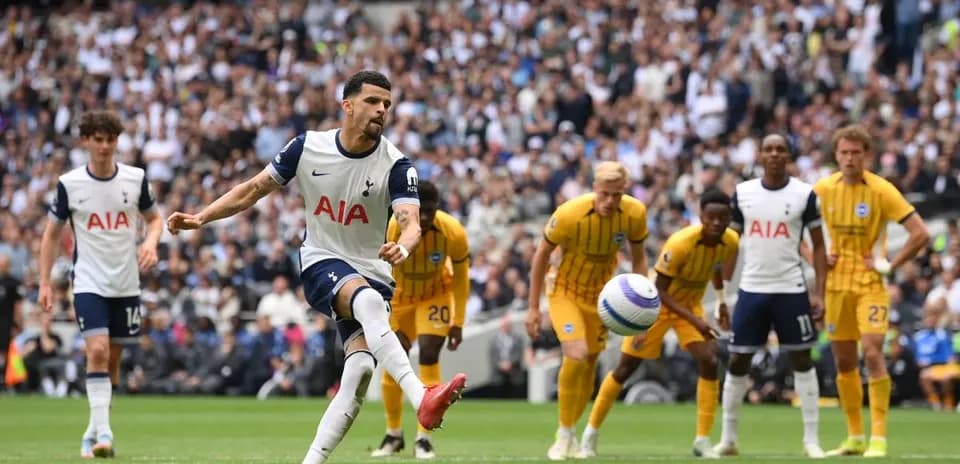 Tottenham player taking a penalty kick against Brighton