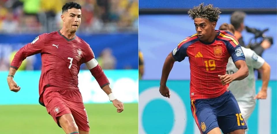 Cristiano Ronaldo and Spanish player during match