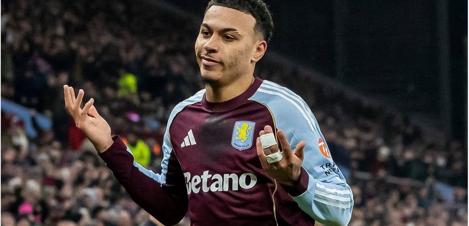 Player gesturing during a match at Aston Villa