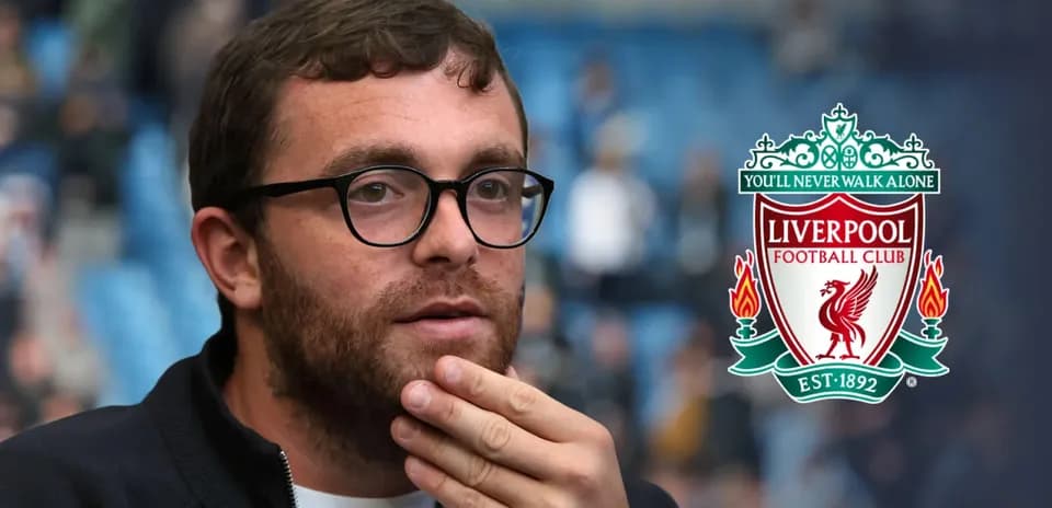 Person contemplating with Liverpool FC logo in background