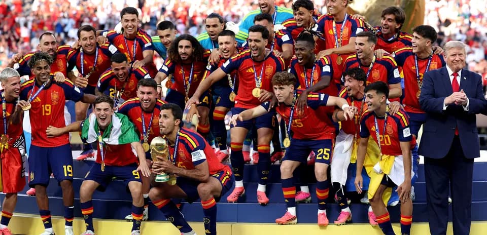 Spain national team celebrating victory with trophy