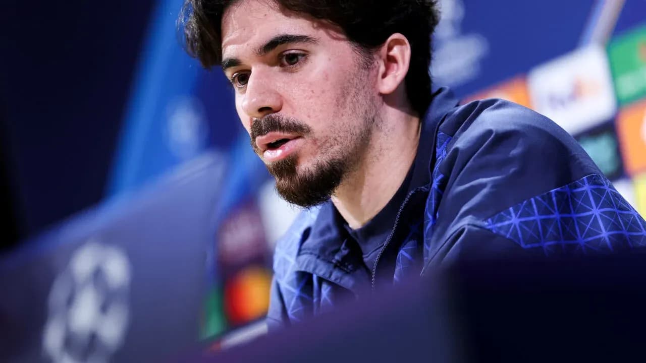 Player speaking at UEFA Champions League press conference
