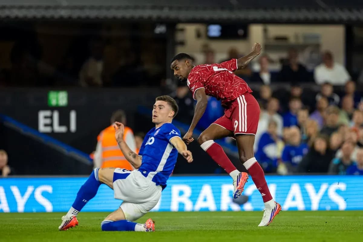 Player tackling during Ipswich vs Liverpool match