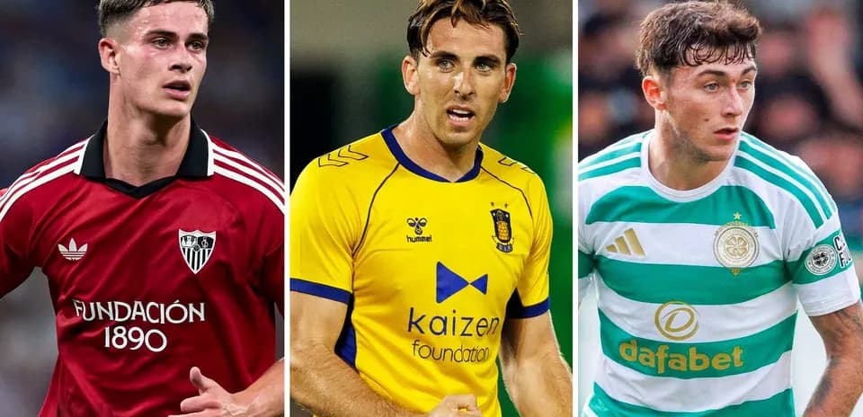 Three football players in club jerseys on field