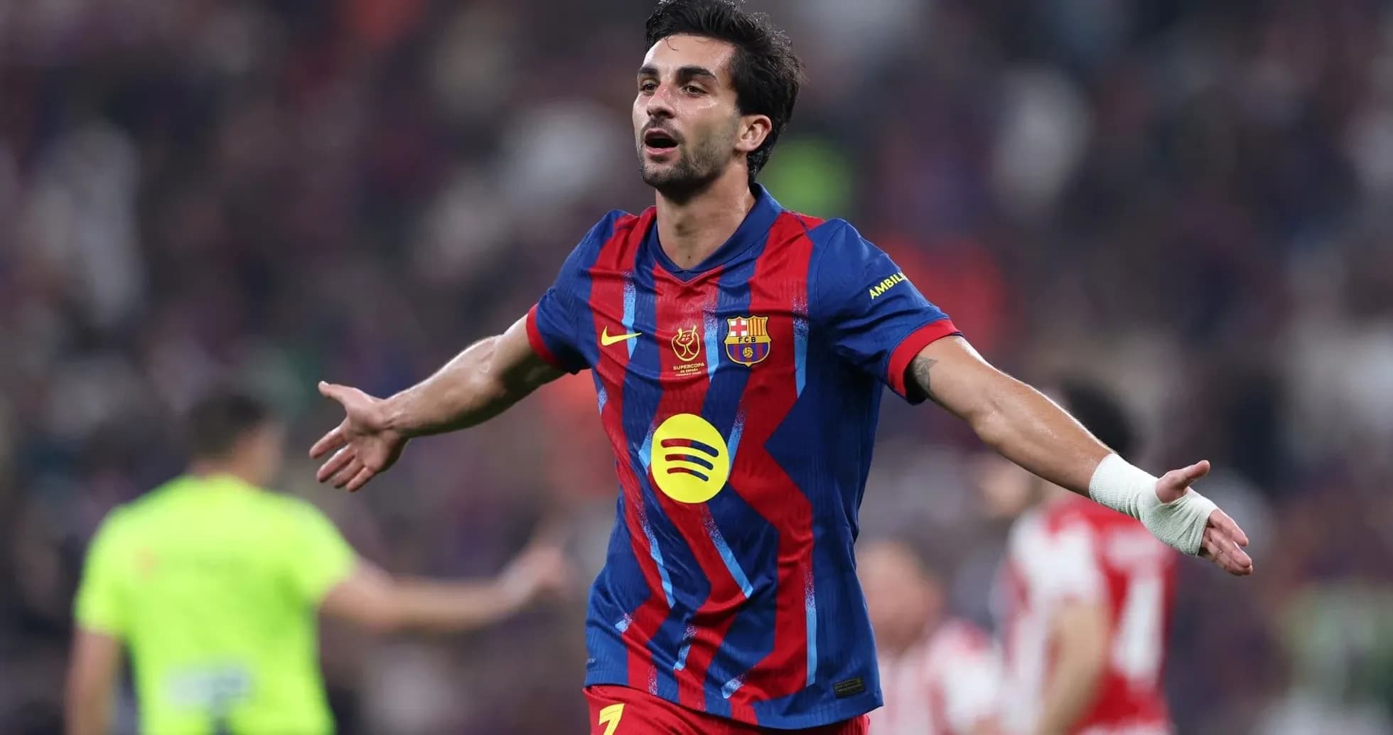 Player celebrating after scoring a goal for Barcelona
