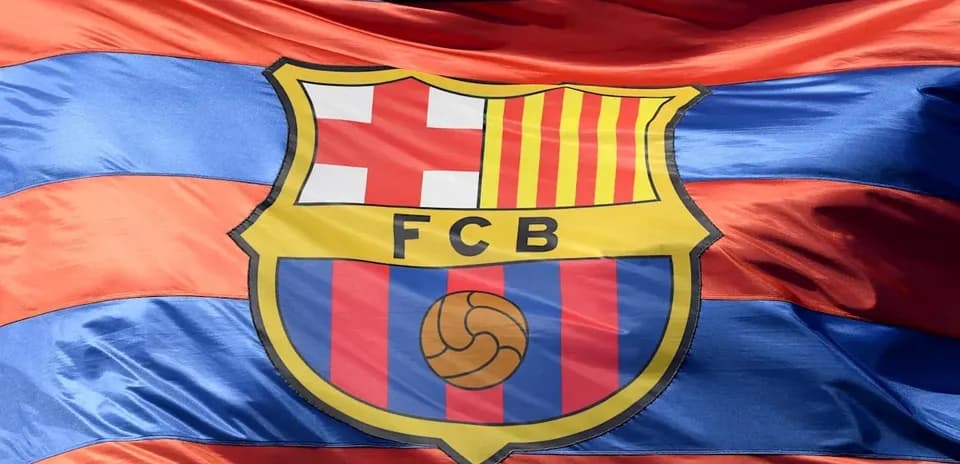 FC Barcelona crest on striped flag