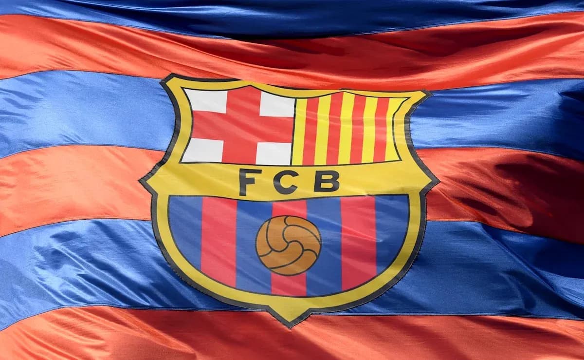 FC Barcelona crest on striped flag