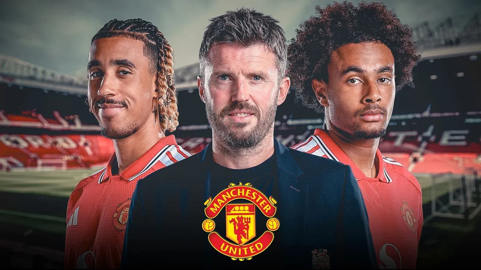 Three Manchester United figures in stadium setting