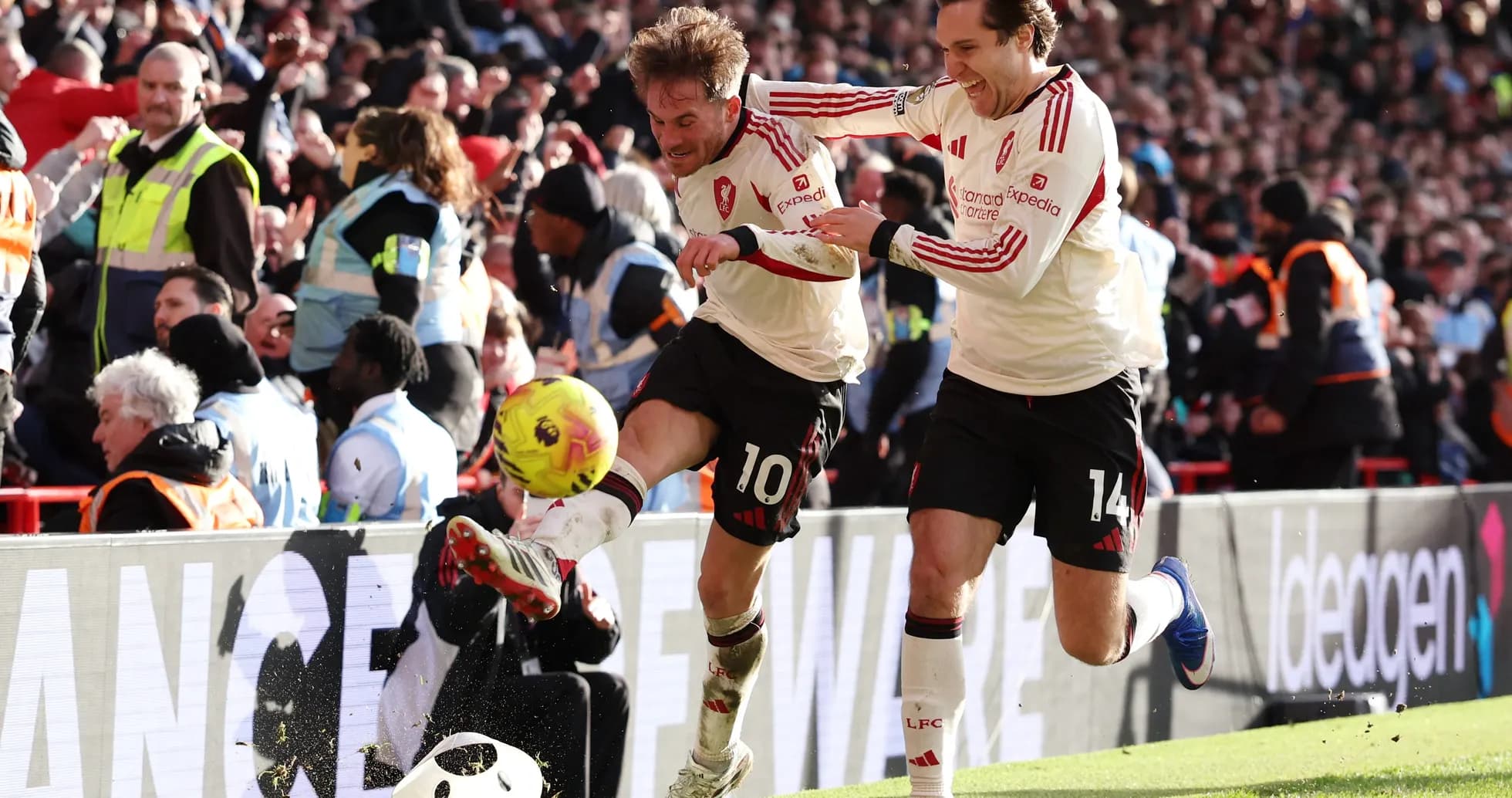 Liverpool players celebrating during Premier League match