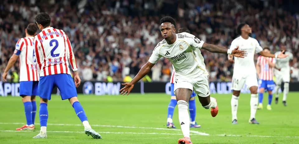 Vinicius Jr celebrating goal during Madrid derby