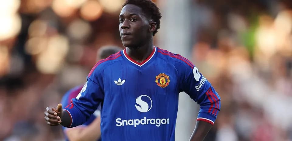 Player in blue Manchester United kit on field
