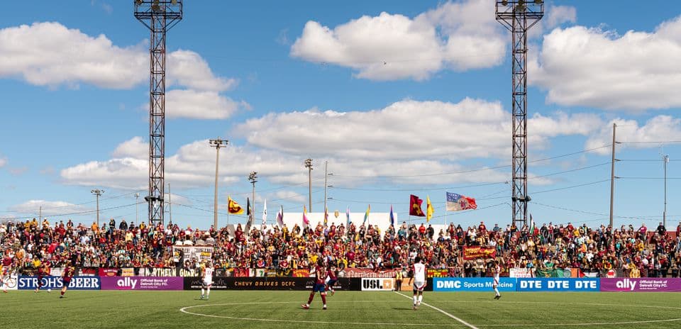 Detroit City players during match against Lexington
