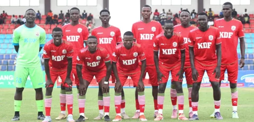 KDF football team posing for a team photo