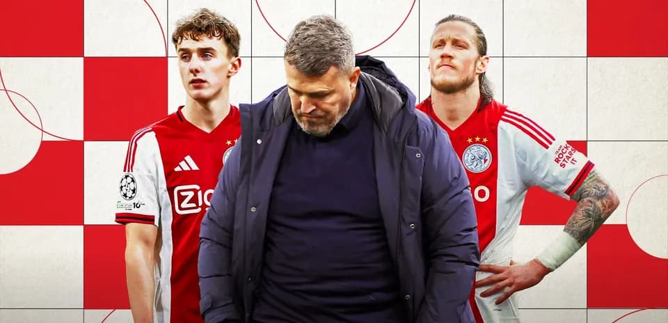 Ajax coach with two players in red jerseys