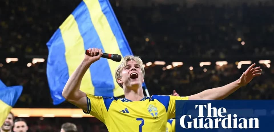 Player celebrating with Swedish flag after match