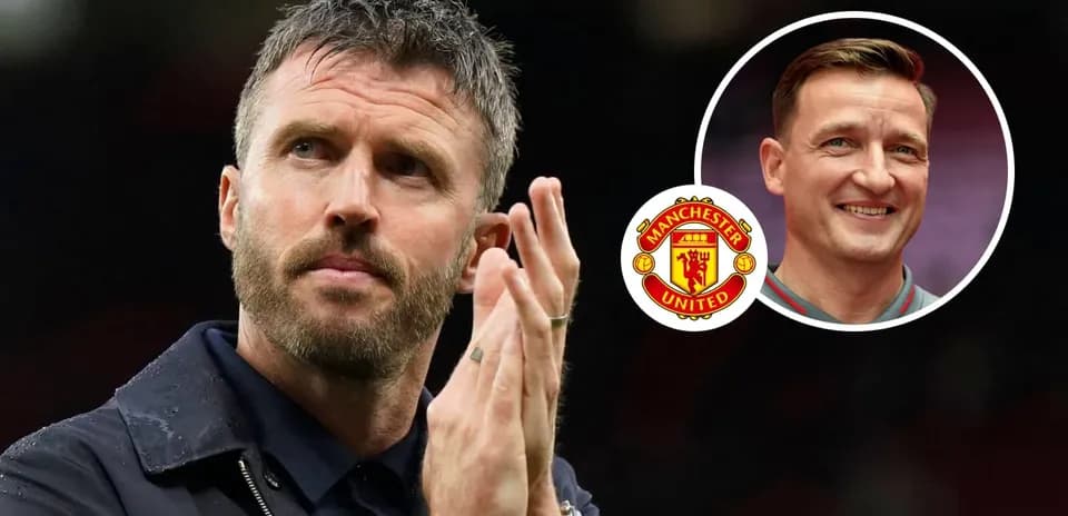 Manager applauding with Manchester United logo in background