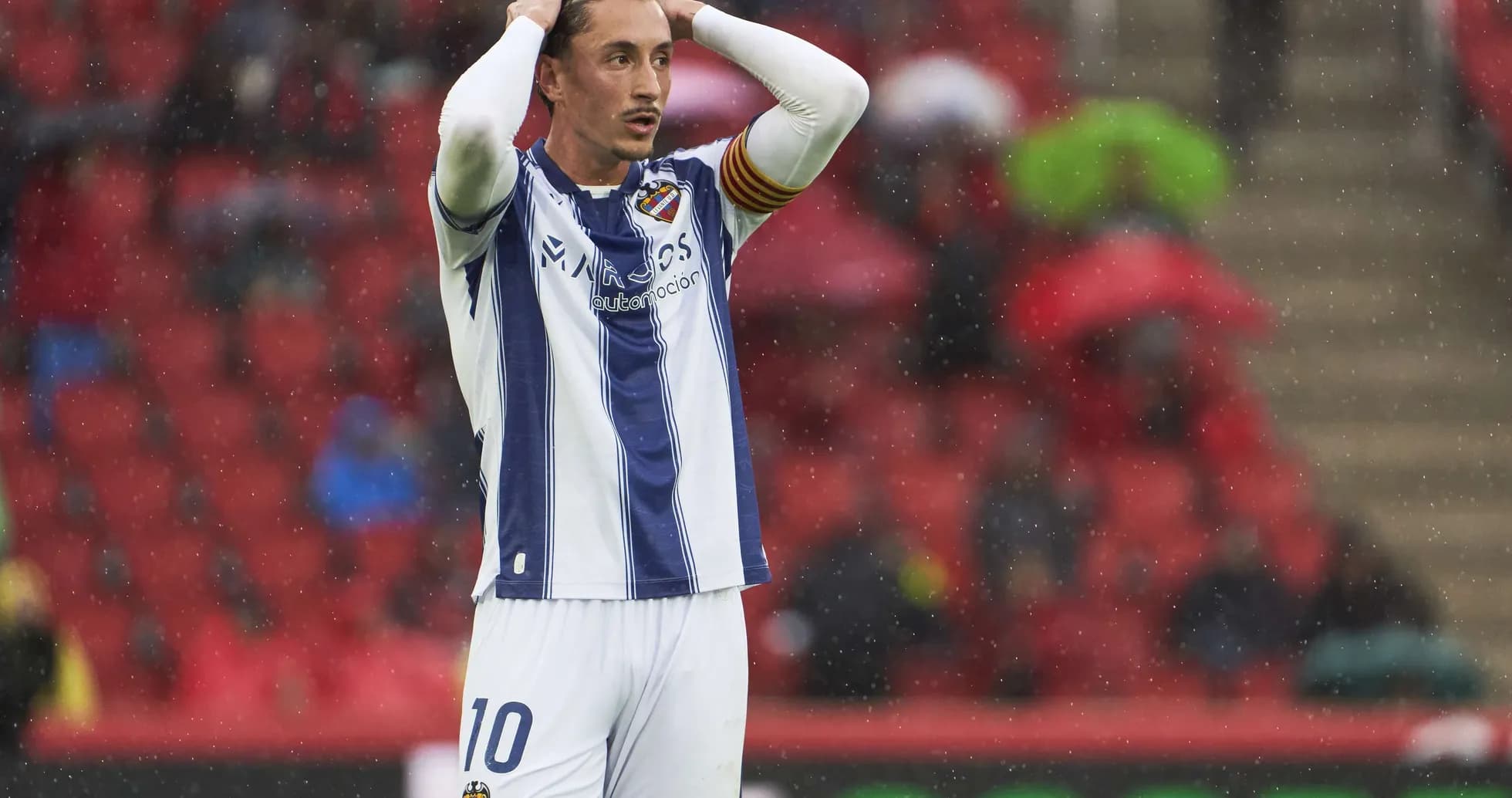 Levante player shows frustration during match