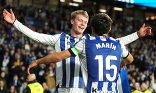 Real Sociedad players celebrating a goal