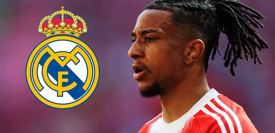 Player in red jersey with Real Madrid logo overlay