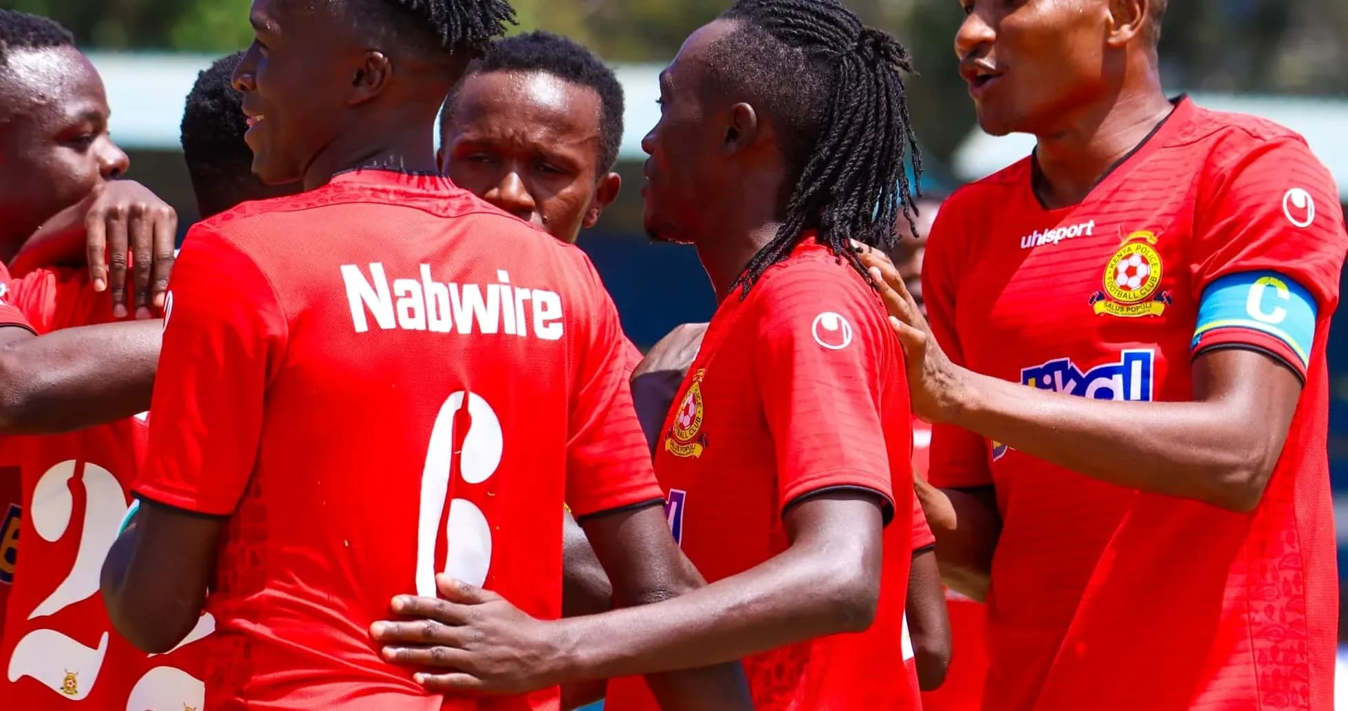 Players celebrating a goal during FKF Premier League match