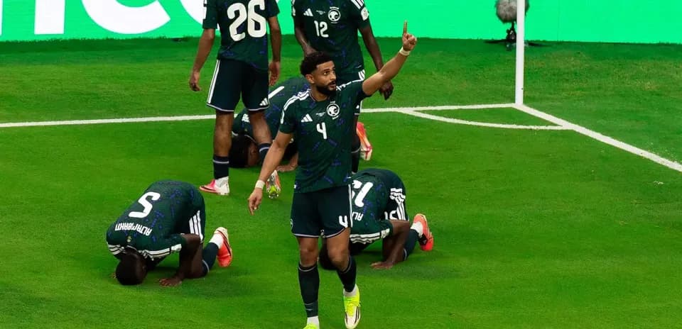 Saudi players celebrating a goal during match