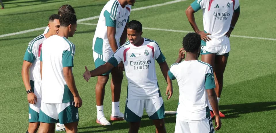 Real Madrid players interacting during training session