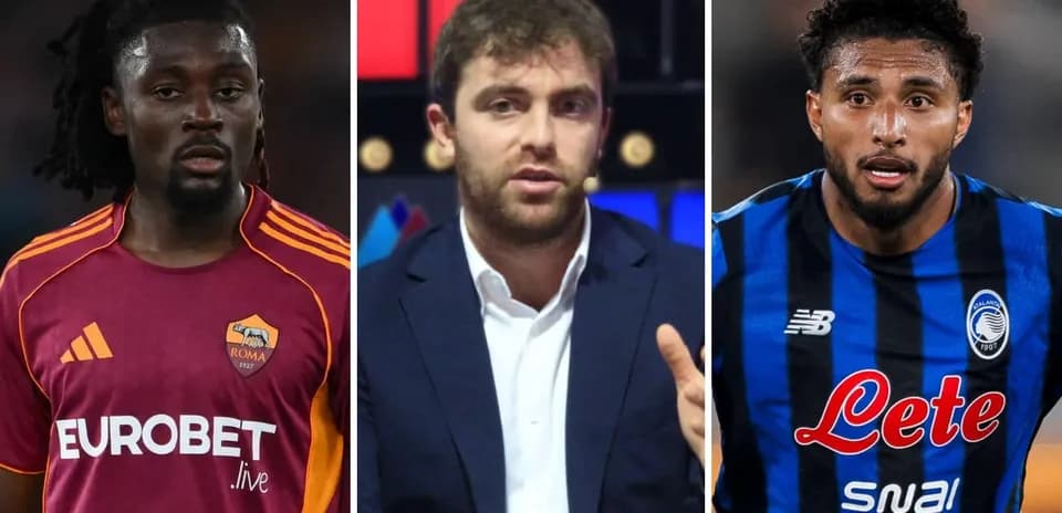 Three individuals: two football players and one presenter