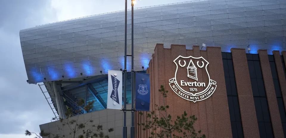 Exterior of Everton Football Club stadium at dusk