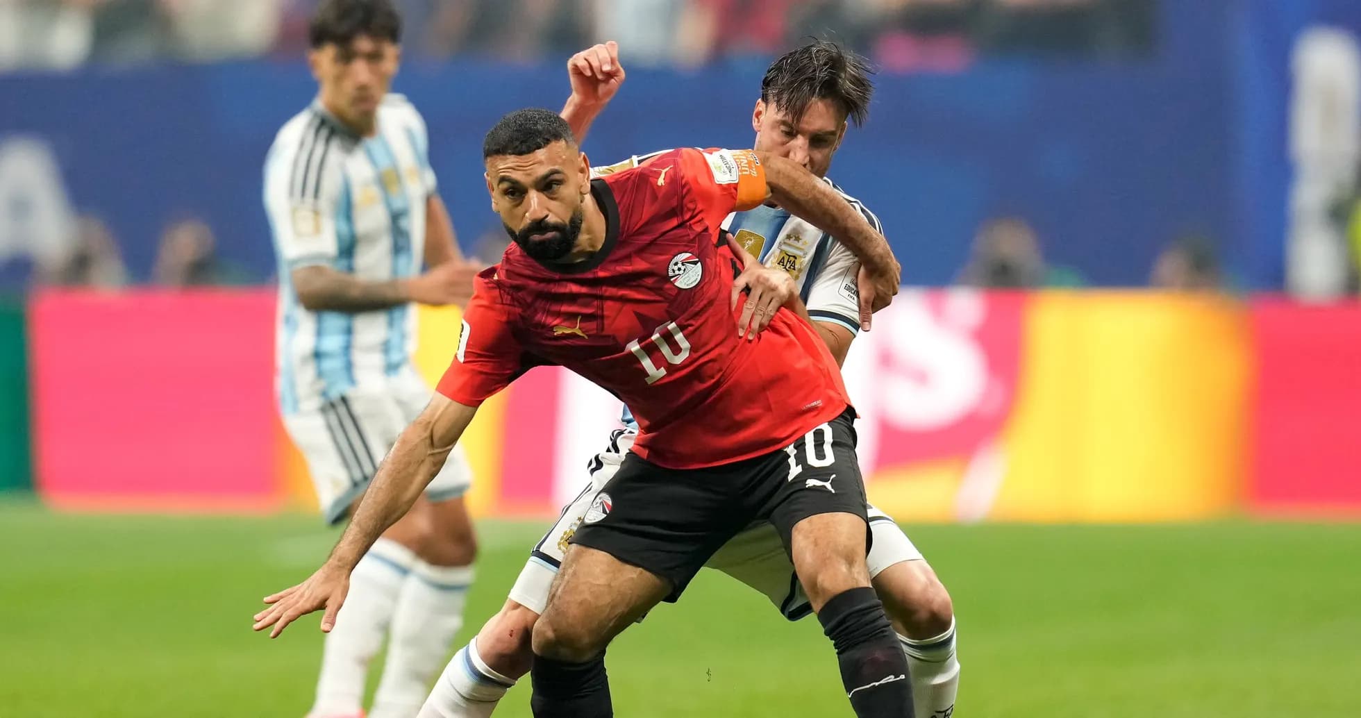 Egyptian player being challenged by Argentine opponent