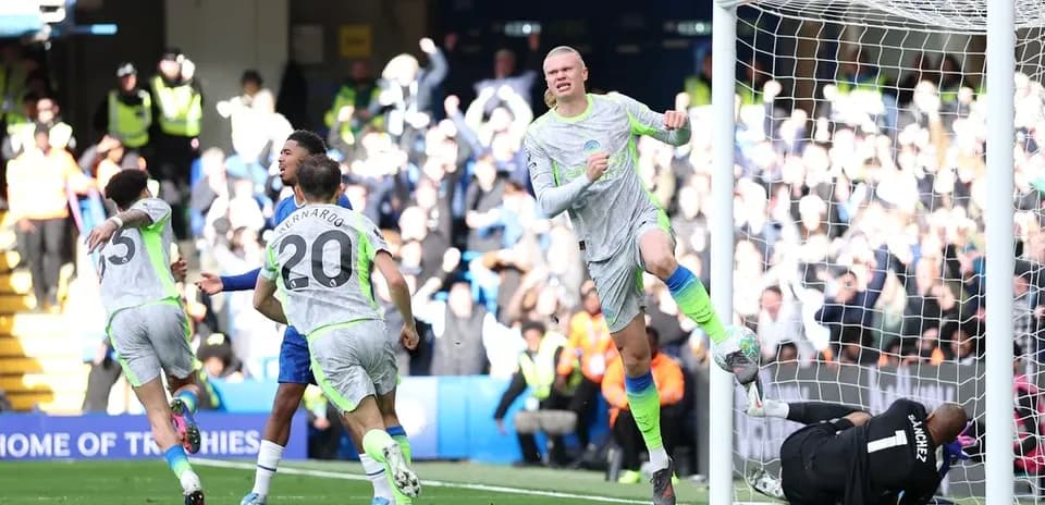 Erling Haaland celebrates scoring for Manchester City
