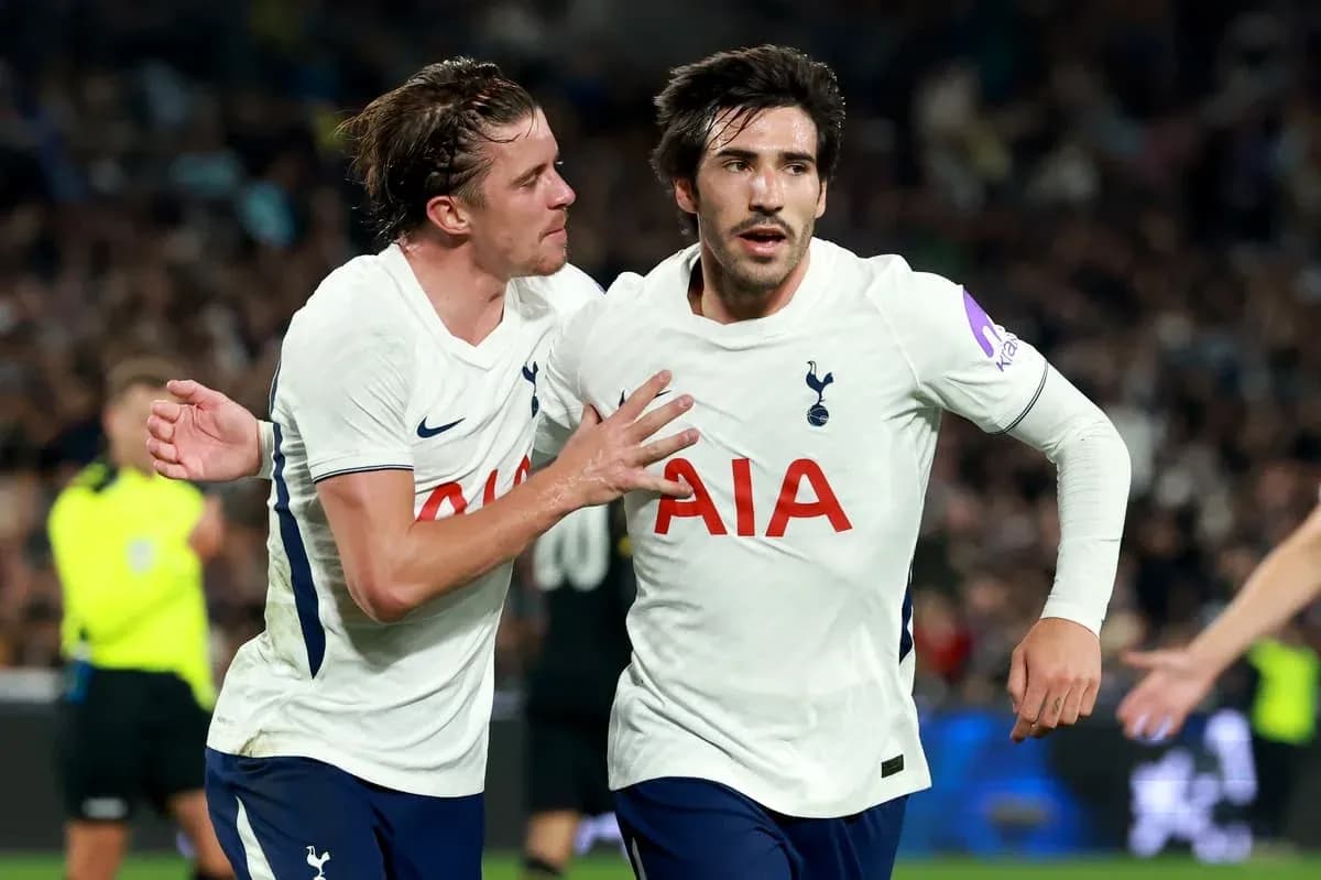 Tottenham players celebrating a goal during match