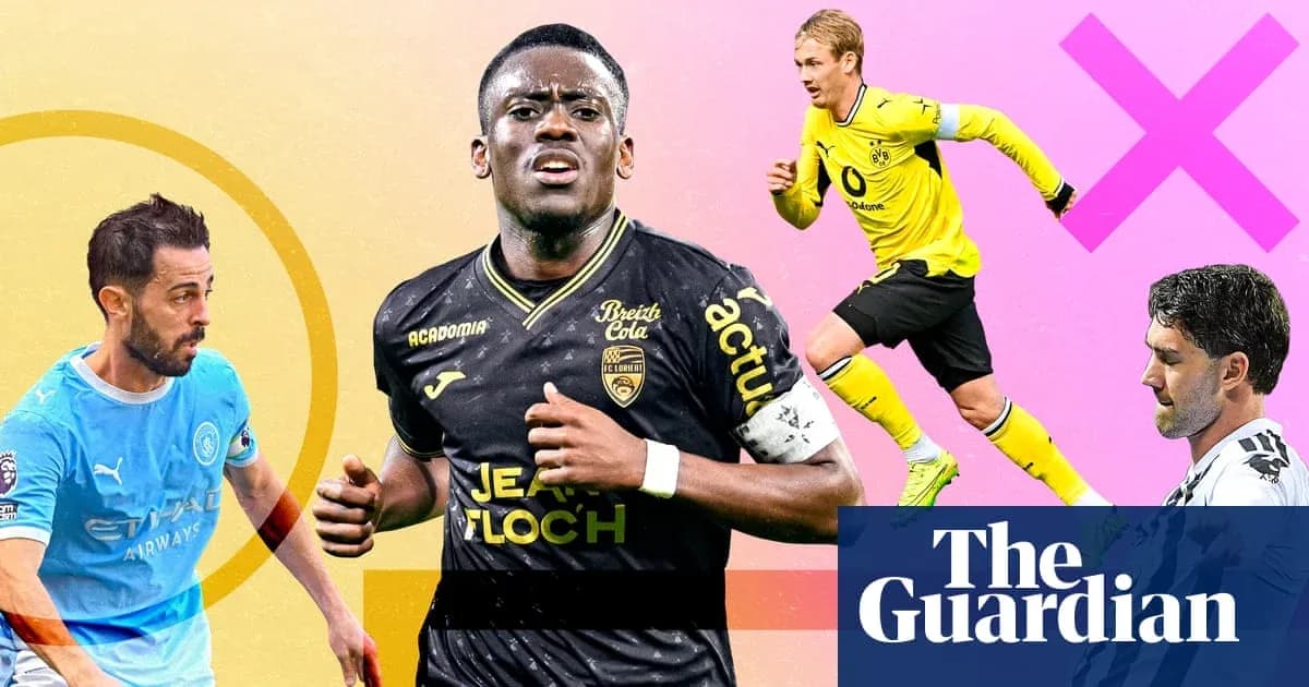 Four football players from different teams in action
