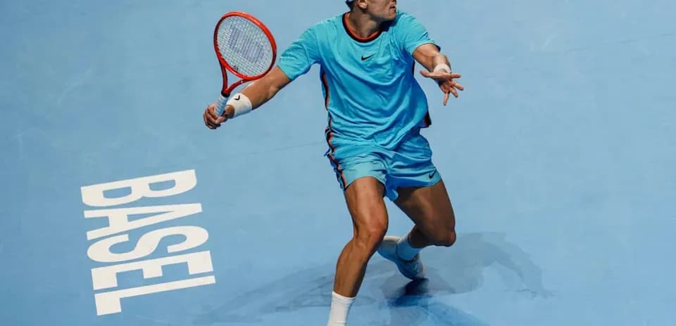 Player hitting a forehand during match in Basel