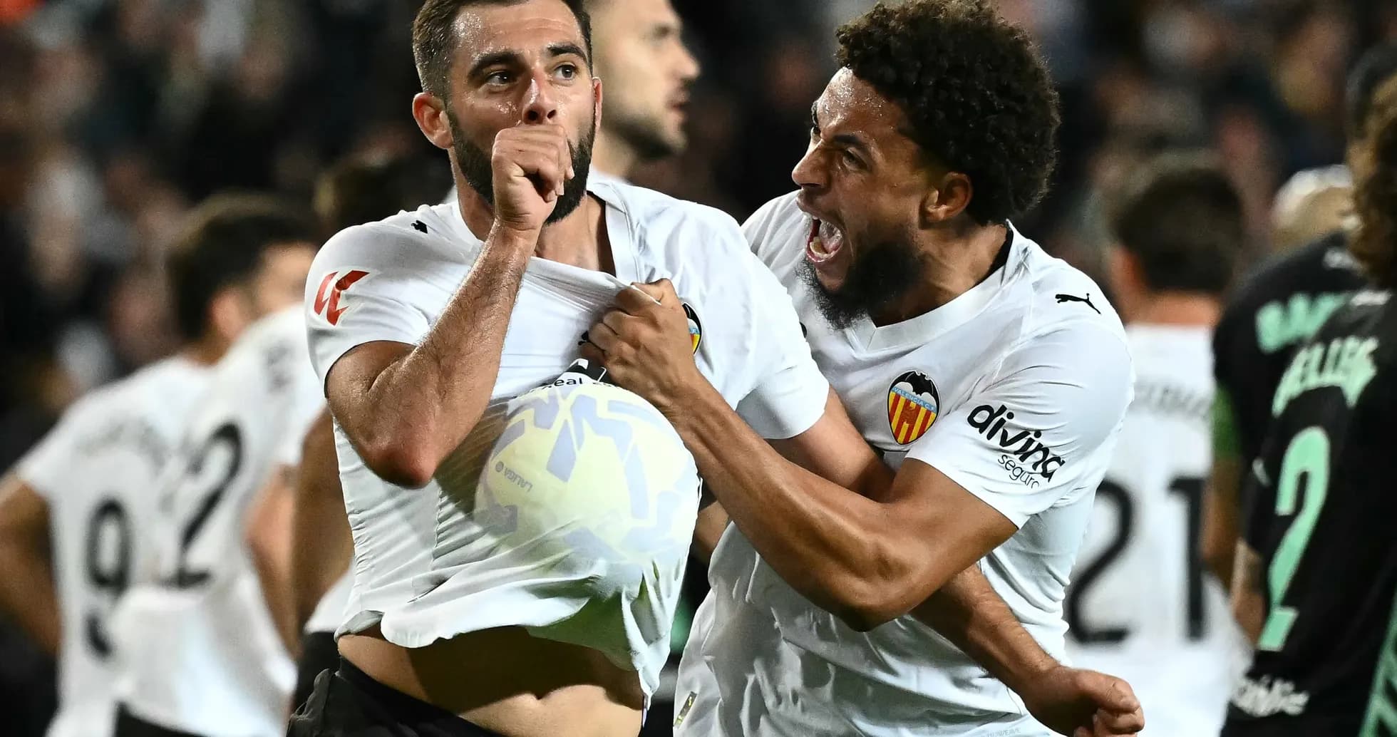 Valencia players celebrating a goal during match
