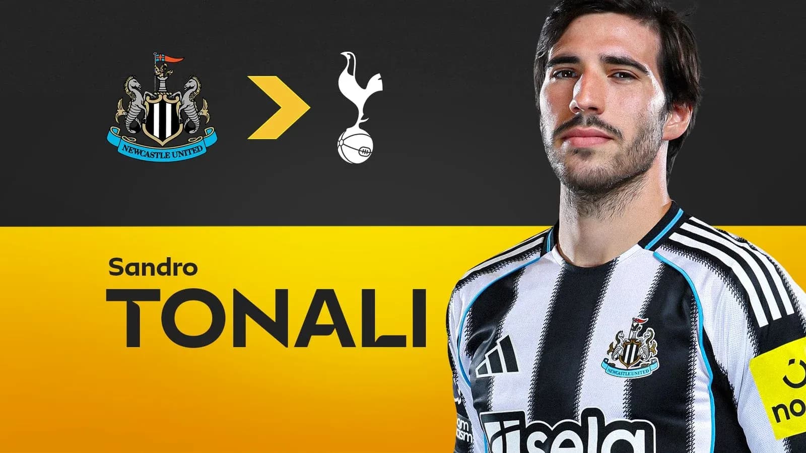 Sandro Tonali in Newcastle United kit with logos