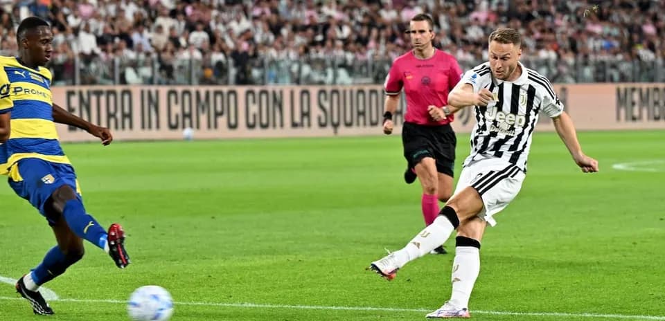 Juventus player shooting during Serie A match