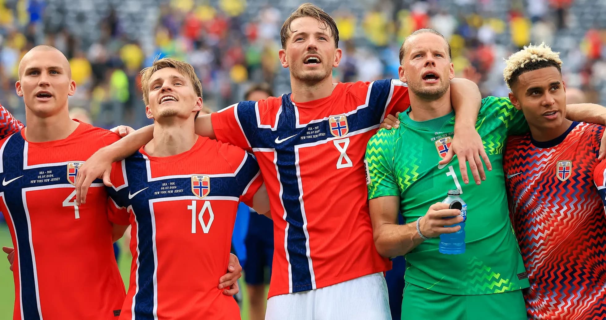 Norway players celebrating together after a match