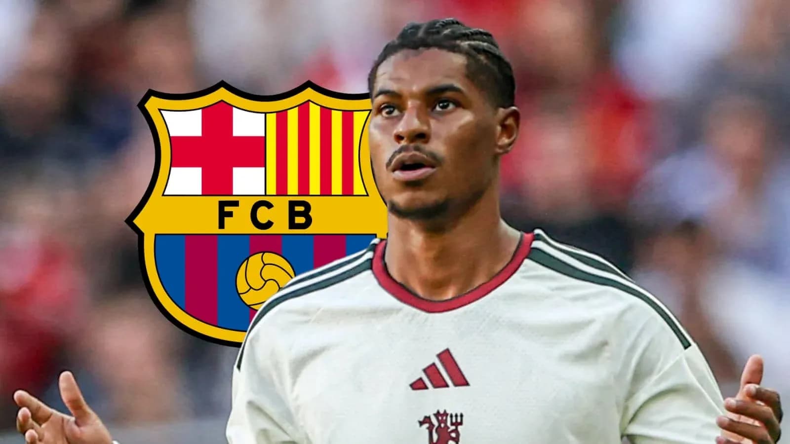 Player in jersey with FC Barcelona logo background