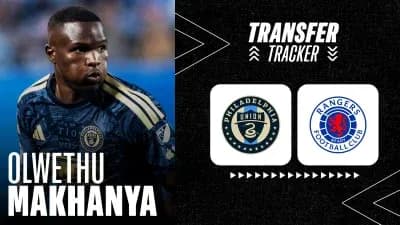 Olwethu Makhanya with Philadelphia Union and Rangers logos