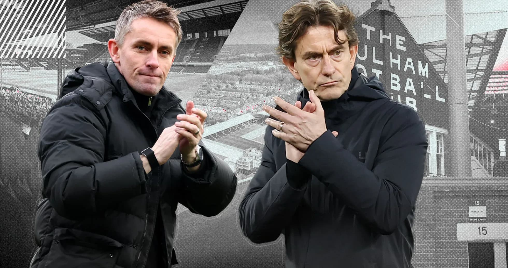 Two football managers applauding at stadium