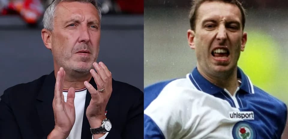 Two football players in different poses and eras
