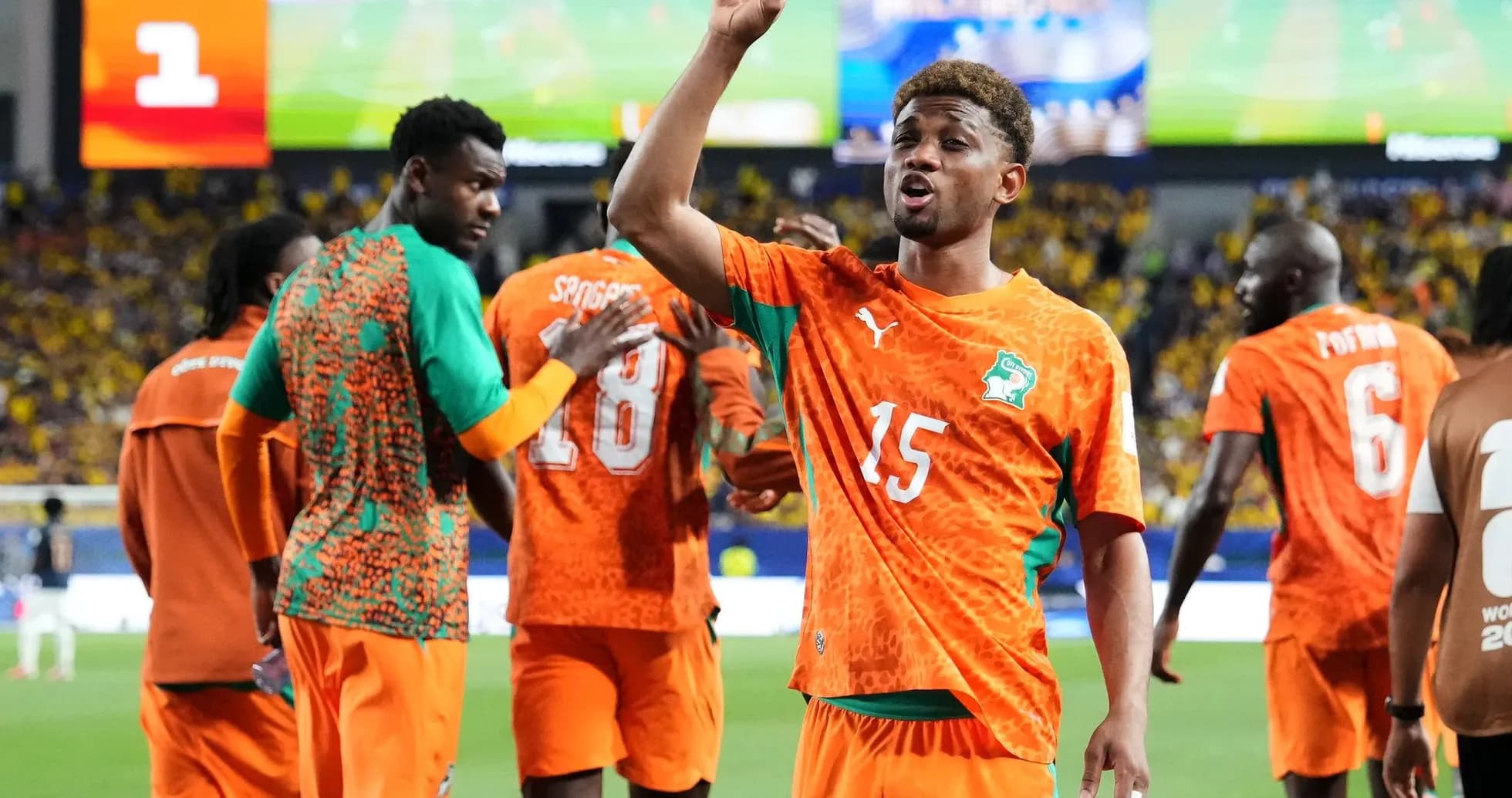 Ivory Coast players celebrating during match